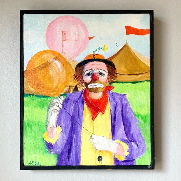 Vintage Other - Vintage Mr. Balloonman Clown Oil Painting by Mae Sibley Memphis Artist